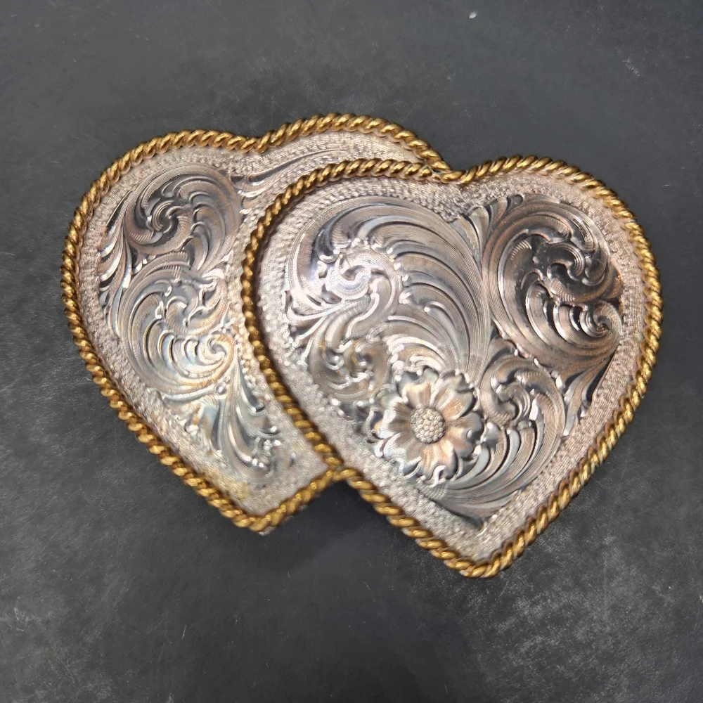 Montana Silversmiths Heart-Shaped Silver and Gold Belt Buckle